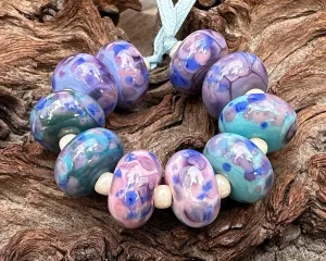 10 Pink Purple Lampwork Beads Set SRA
