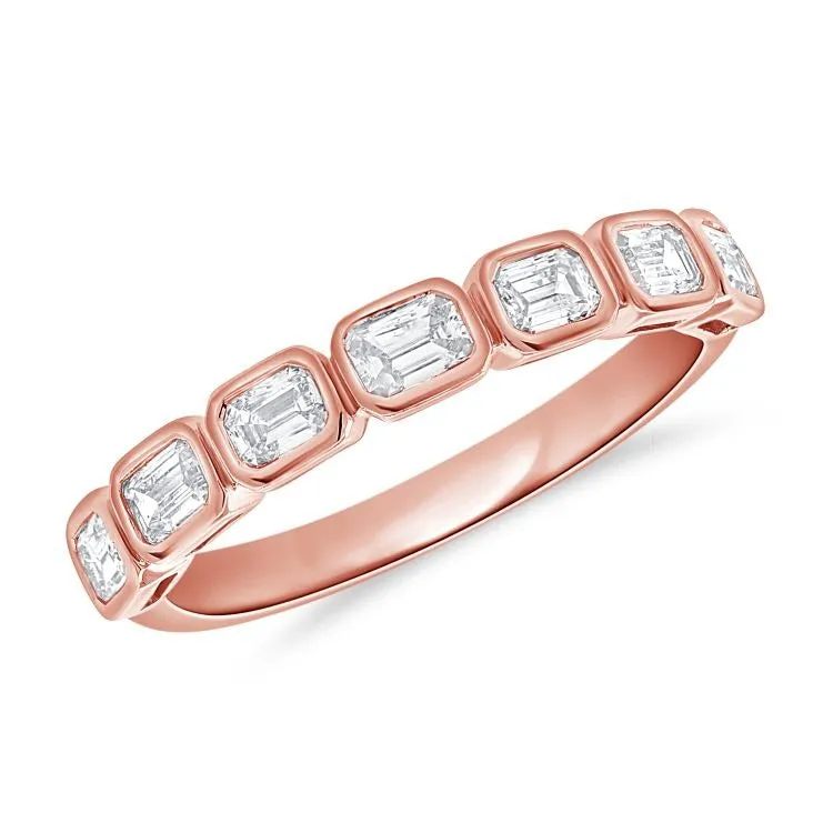 14k Gold 0.62Ct Emerald Cut Diamond Band with 7 Diamonds, available in White, Rose and Yellow Gold
