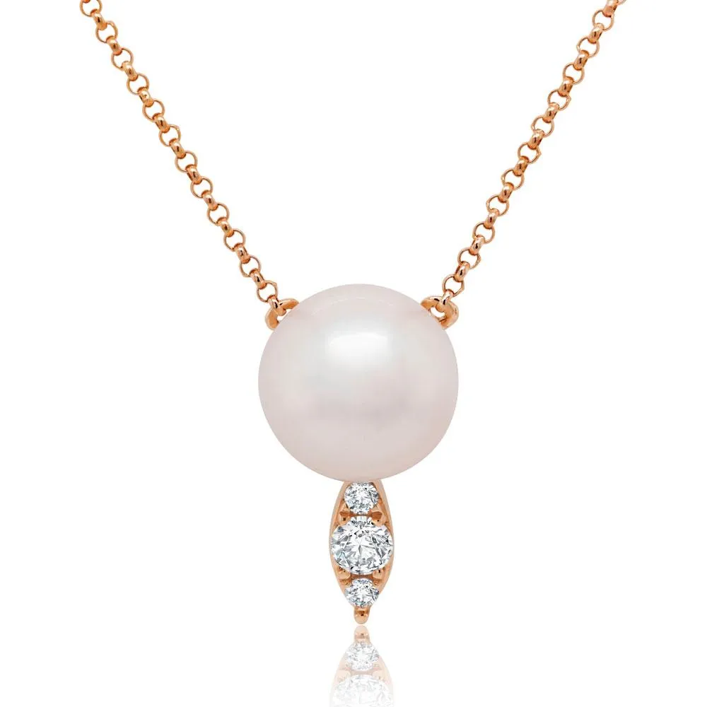 14k Gold Pearl and 0.11ct Diamond Pendant, Available in White, Rose and Yellow Gold