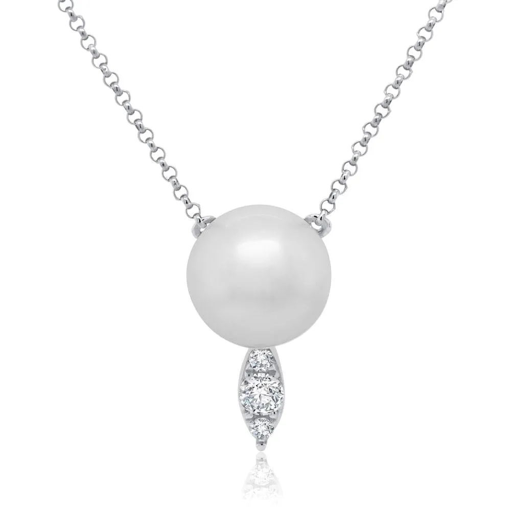 14k Gold Pearl and 0.11ct Diamond Pendant, Available in White, Rose and Yellow Gold