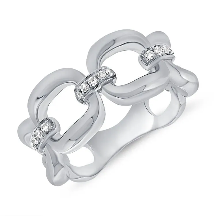 14k Gold Ring with 15 diamonds 0.10Ct with Open links, available in White, Rose and Yellow Gold