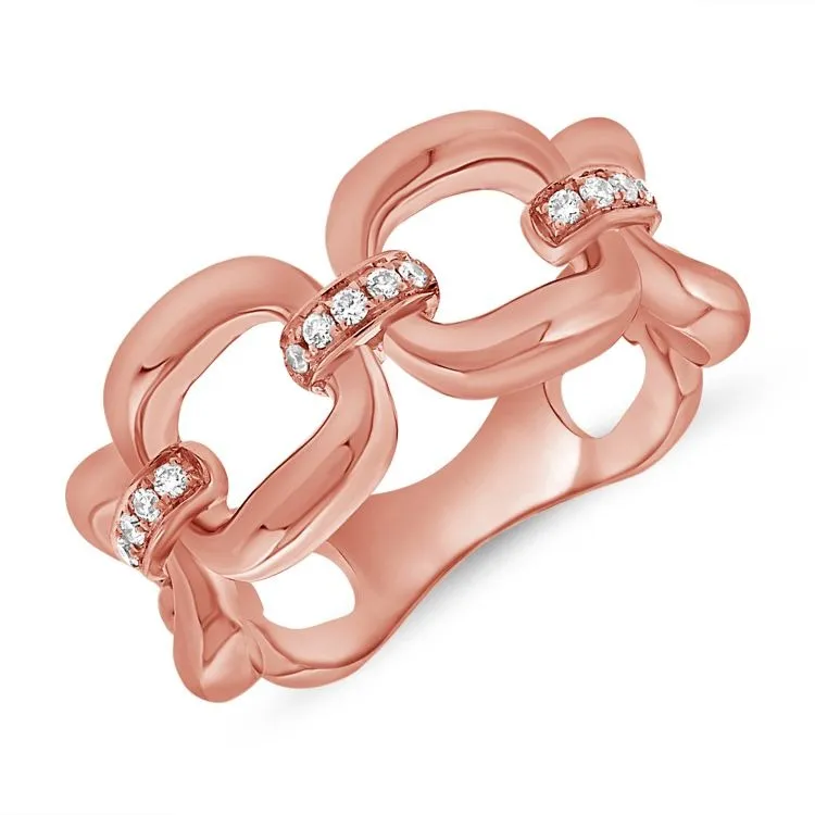 14k Gold Ring with 15 diamonds 0.10Ct with Open links, available in White, Rose and Yellow Gold