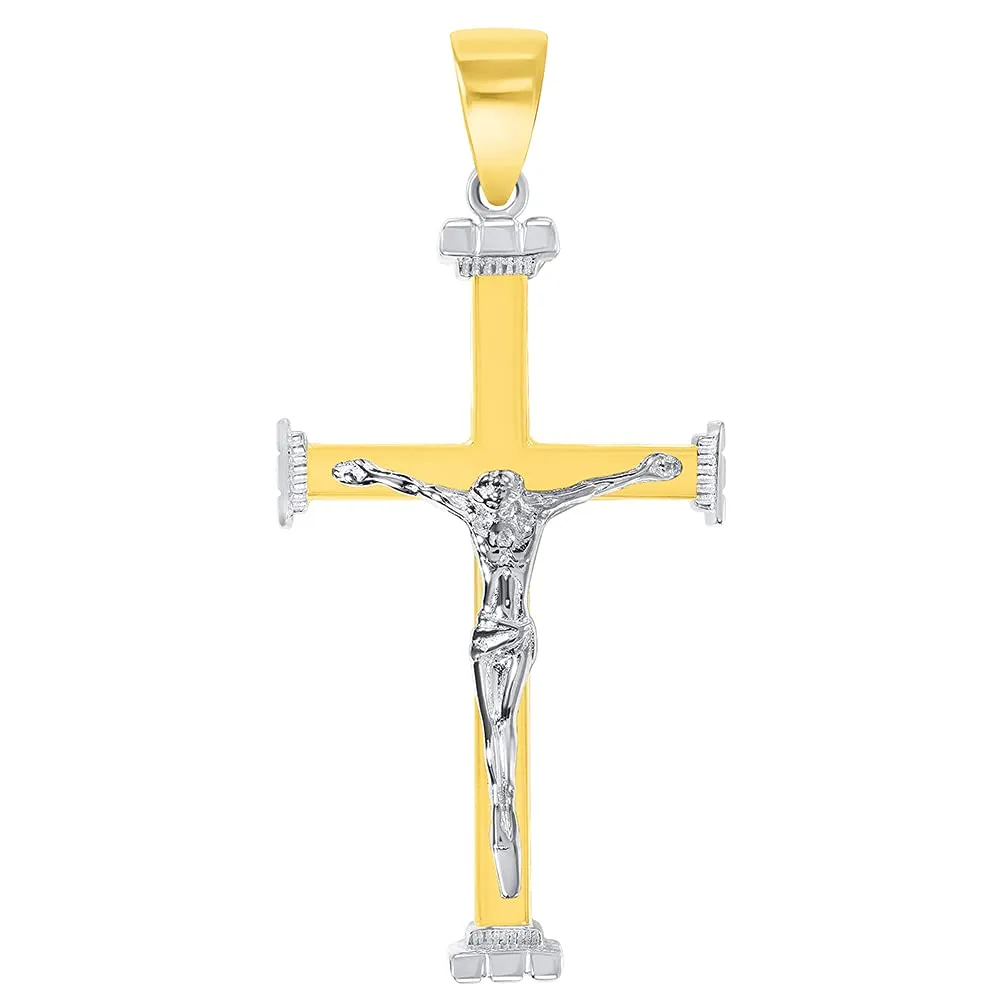 14k Solid Two-Tone Gold 3D Religious Crucifix Cross Pendant Necklace