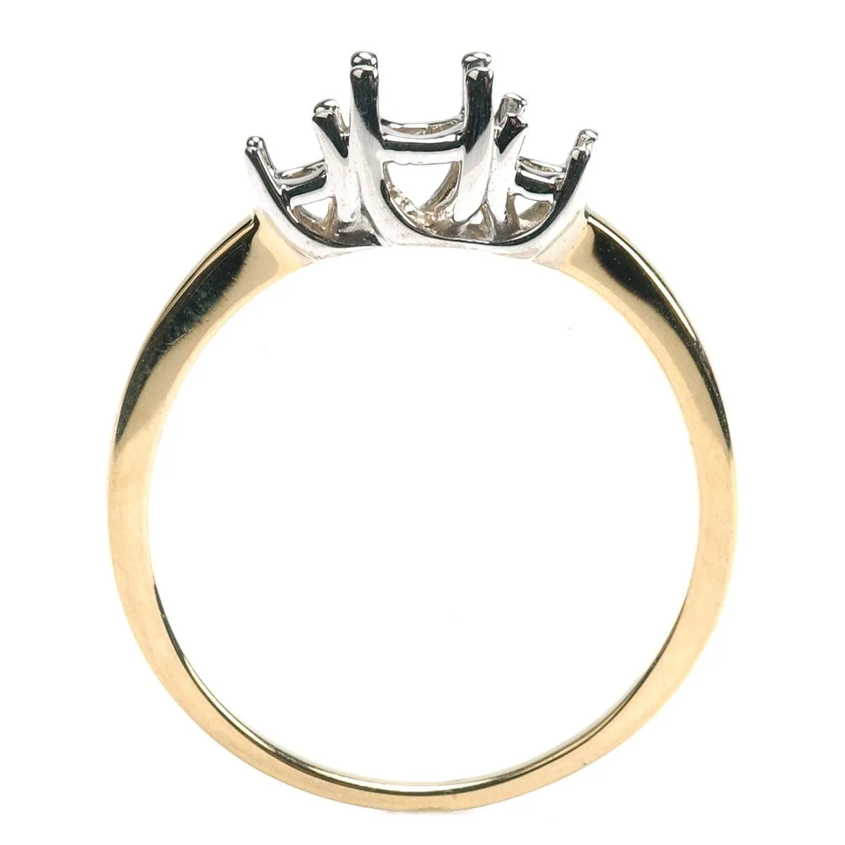 14K Two-Tone 3-Stone Criss-Cross Ring Mountings-Round 7.5mm Center Stone with 2- 5mm Round Sides