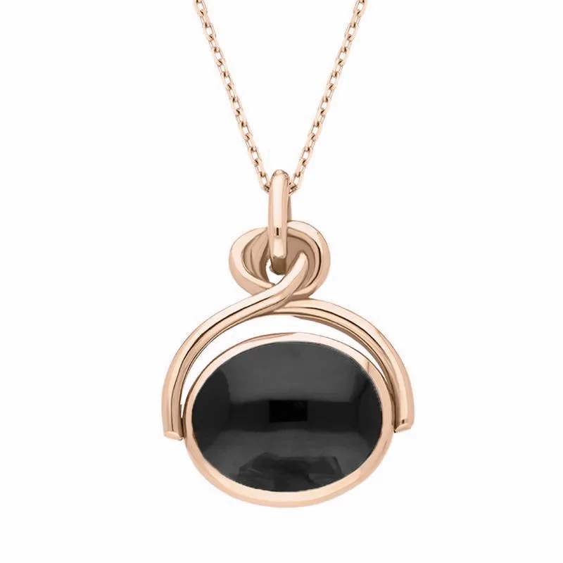 18ct Rose Gold Whitby Jet Blue John Oval Swivel Fob Necklace