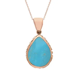 18ct Rose Gold Whitby Jet Turquoise Double Sided Celtic Edge Pear Cut Fob Necklace