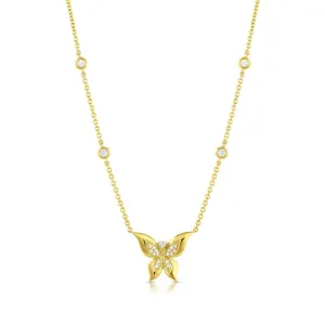 18kt Yellow Gold Diamond Butterfly Necklace 4 Diamond in Chain