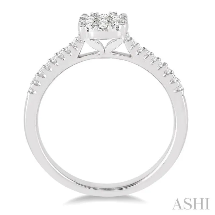 3/8 Ctw Round Shape Diamond Lovebright Ring in 14K White Gold