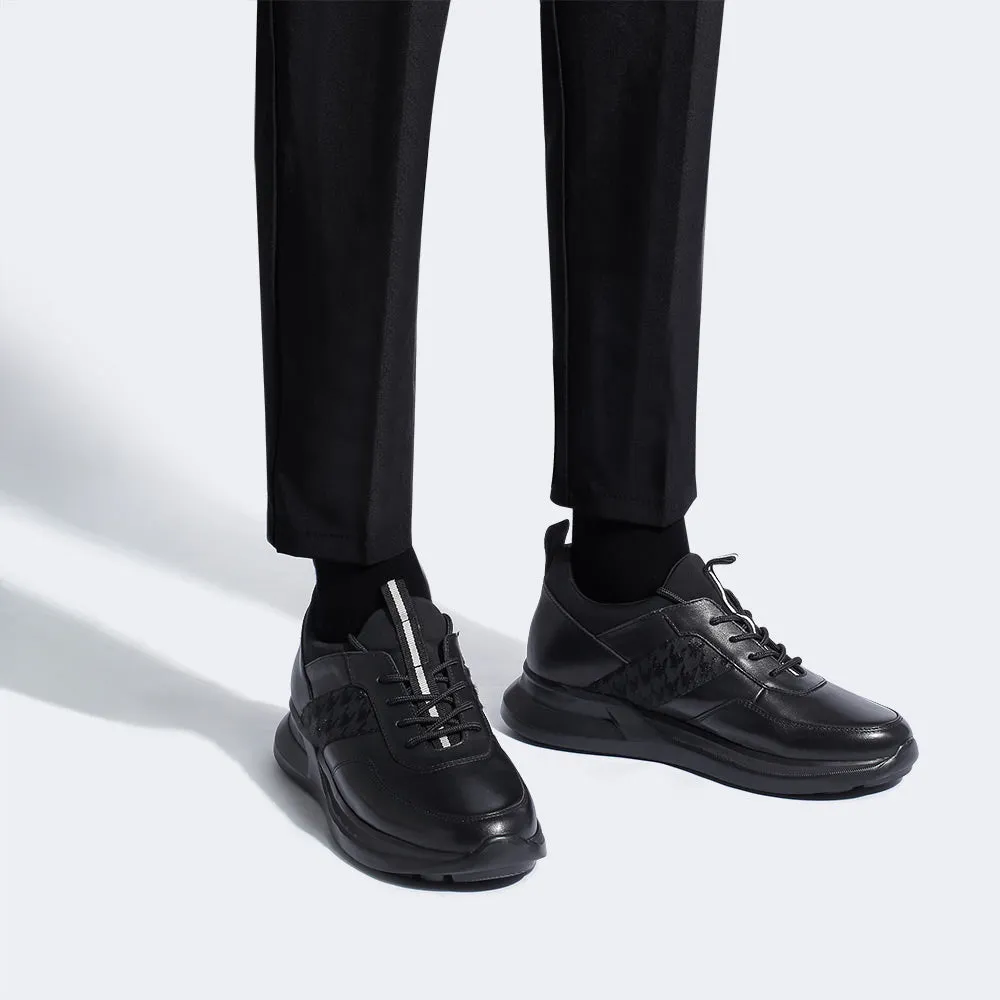 7 CM/2.76 Inches CMR CHAMARIPA Men's Black Leather Height Increasing Sneakers
