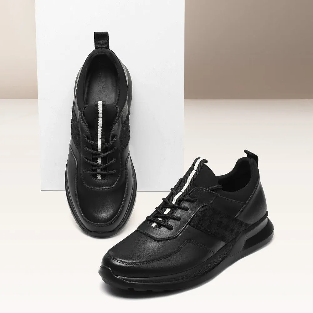 7 CM/2.76 Inches CMR CHAMARIPA Men's Black Leather Height Increasing Sneakers