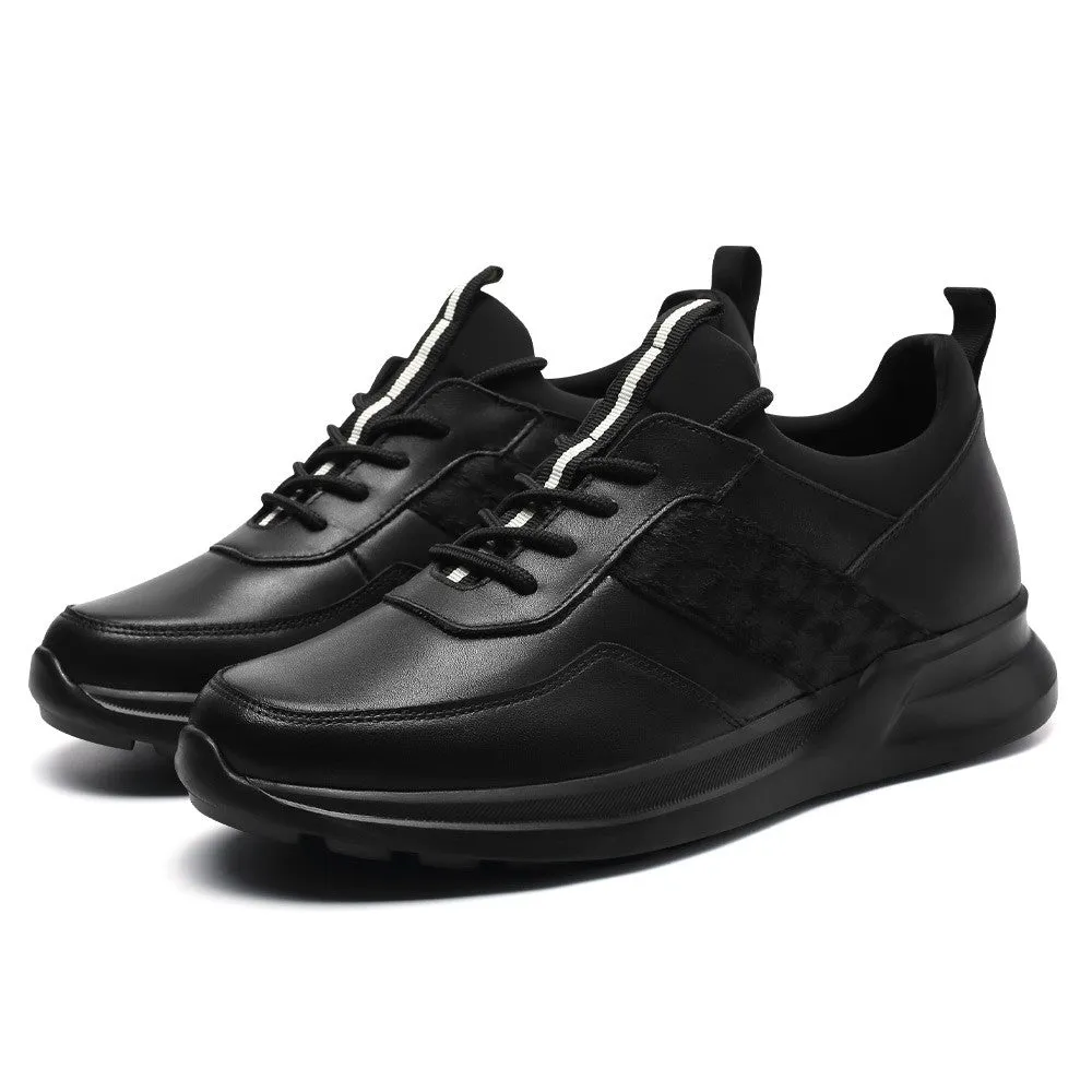 7 CM/2.76 Inches CMR CHAMARIPA Men's Black Leather Height Increasing Sneakers