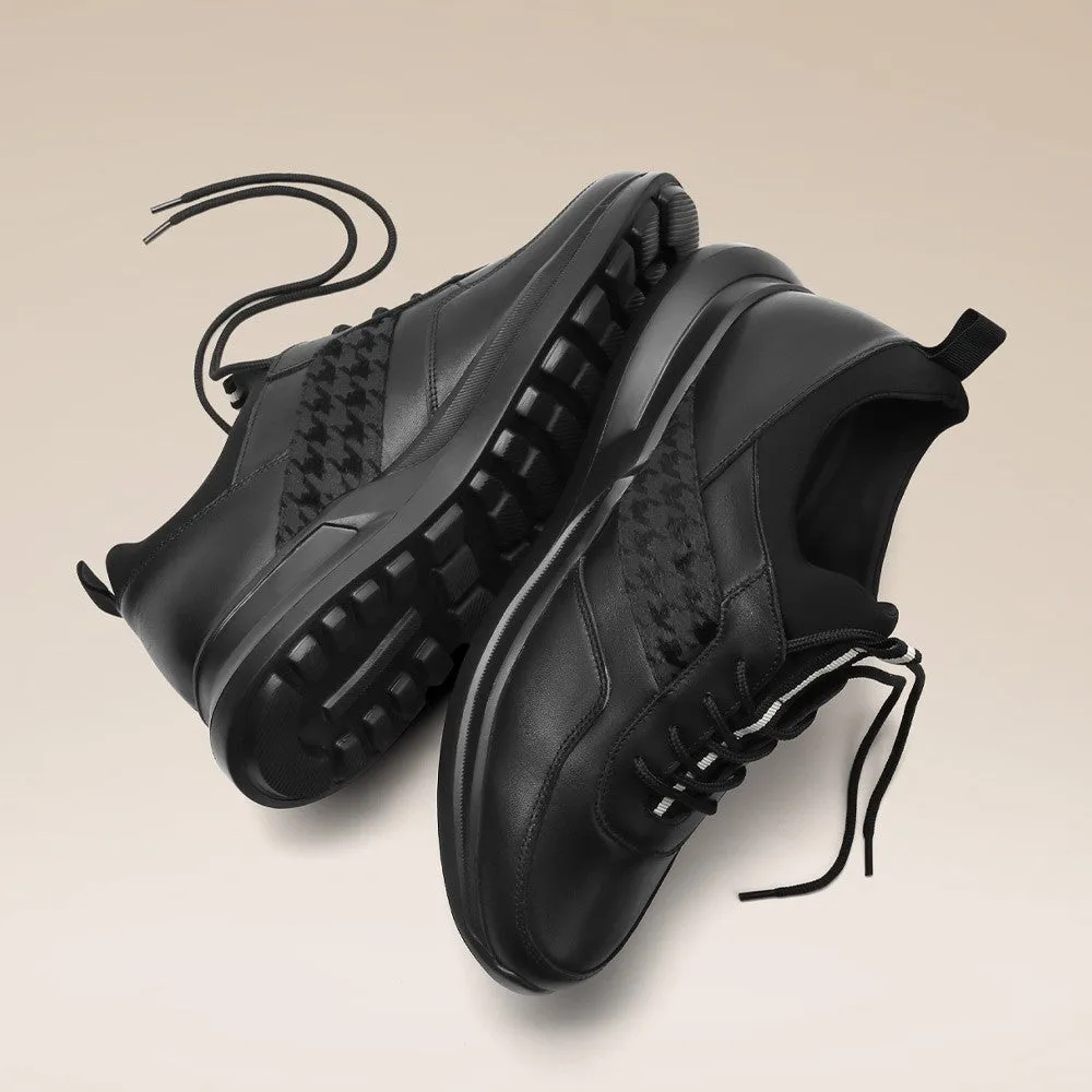 7 CM/2.76 Inches CMR CHAMARIPA Men's Black Leather Height Increasing Sneakers
