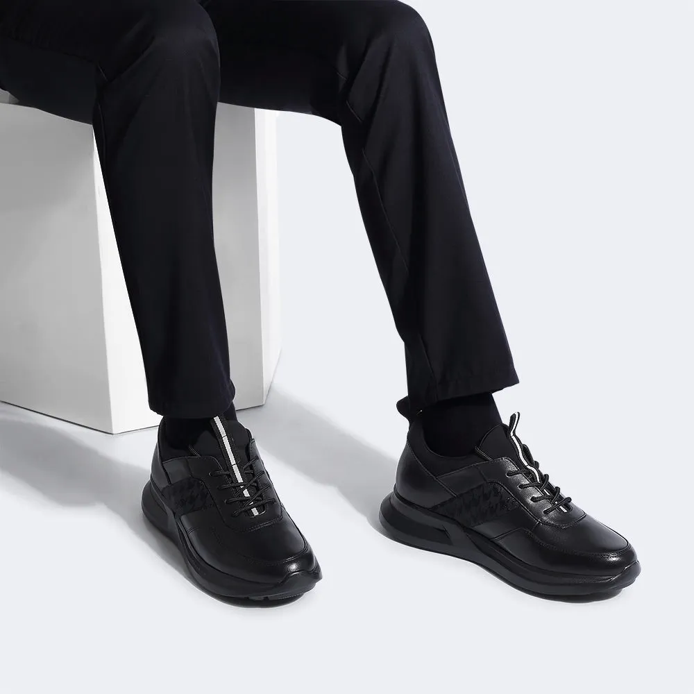 7 CM/2.76 Inches CMR CHAMARIPA Men's Black Leather Height Increasing Sneakers