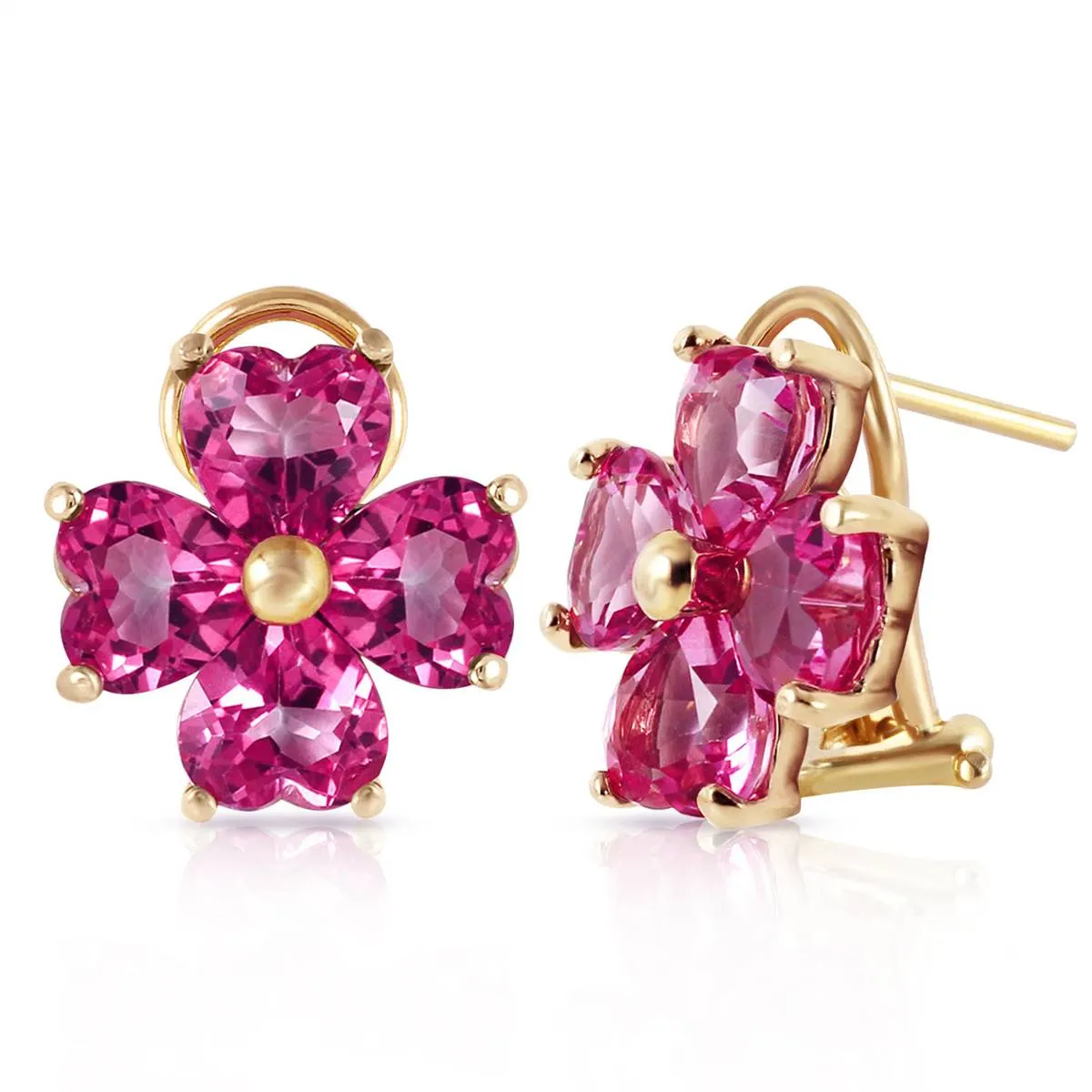 7.6 Carat 14K Solid Yellow Gold French Clips Earrings Natural Pink Topaz