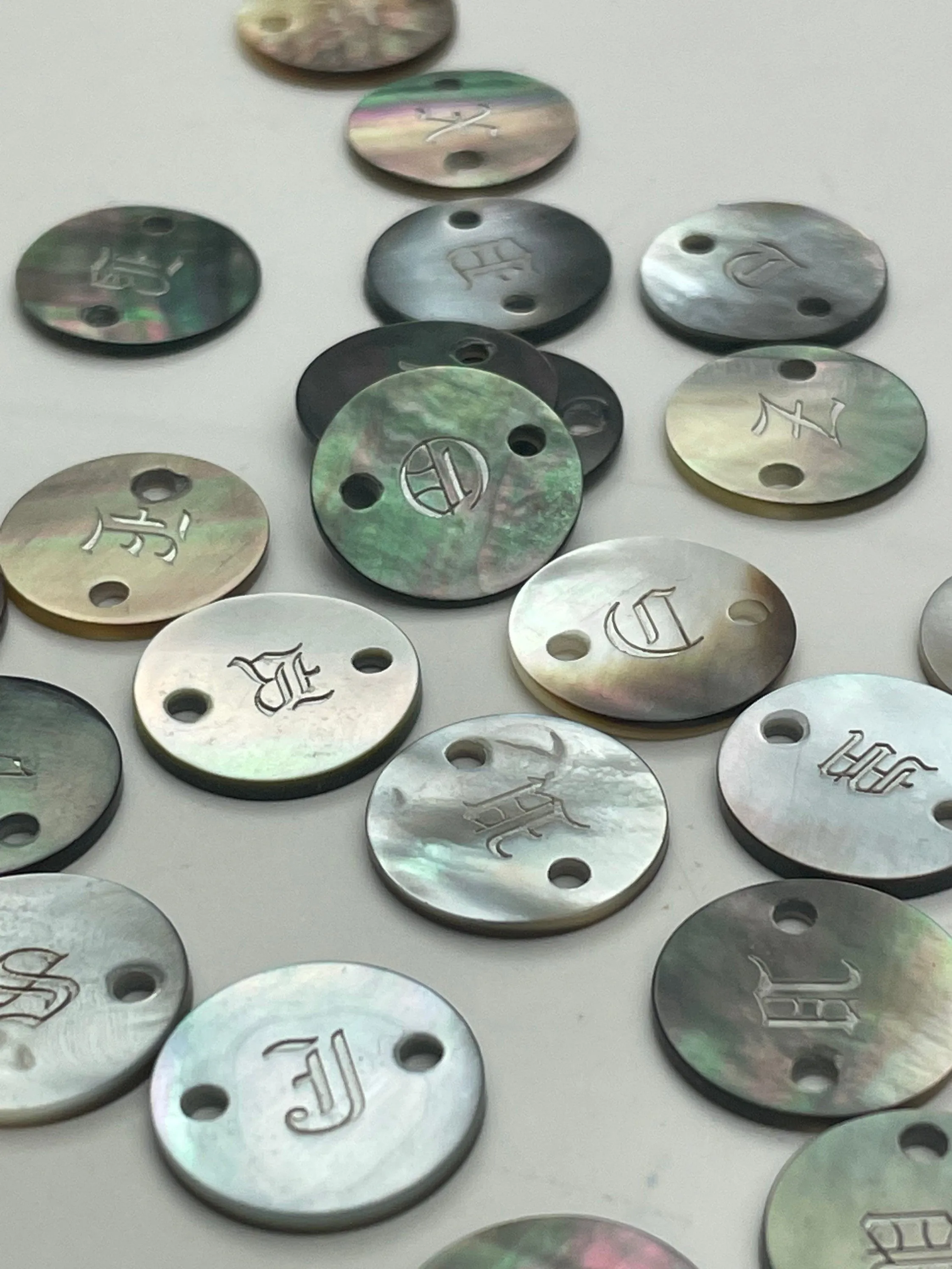 Abalone Mother of Pearl coin letters A - Z