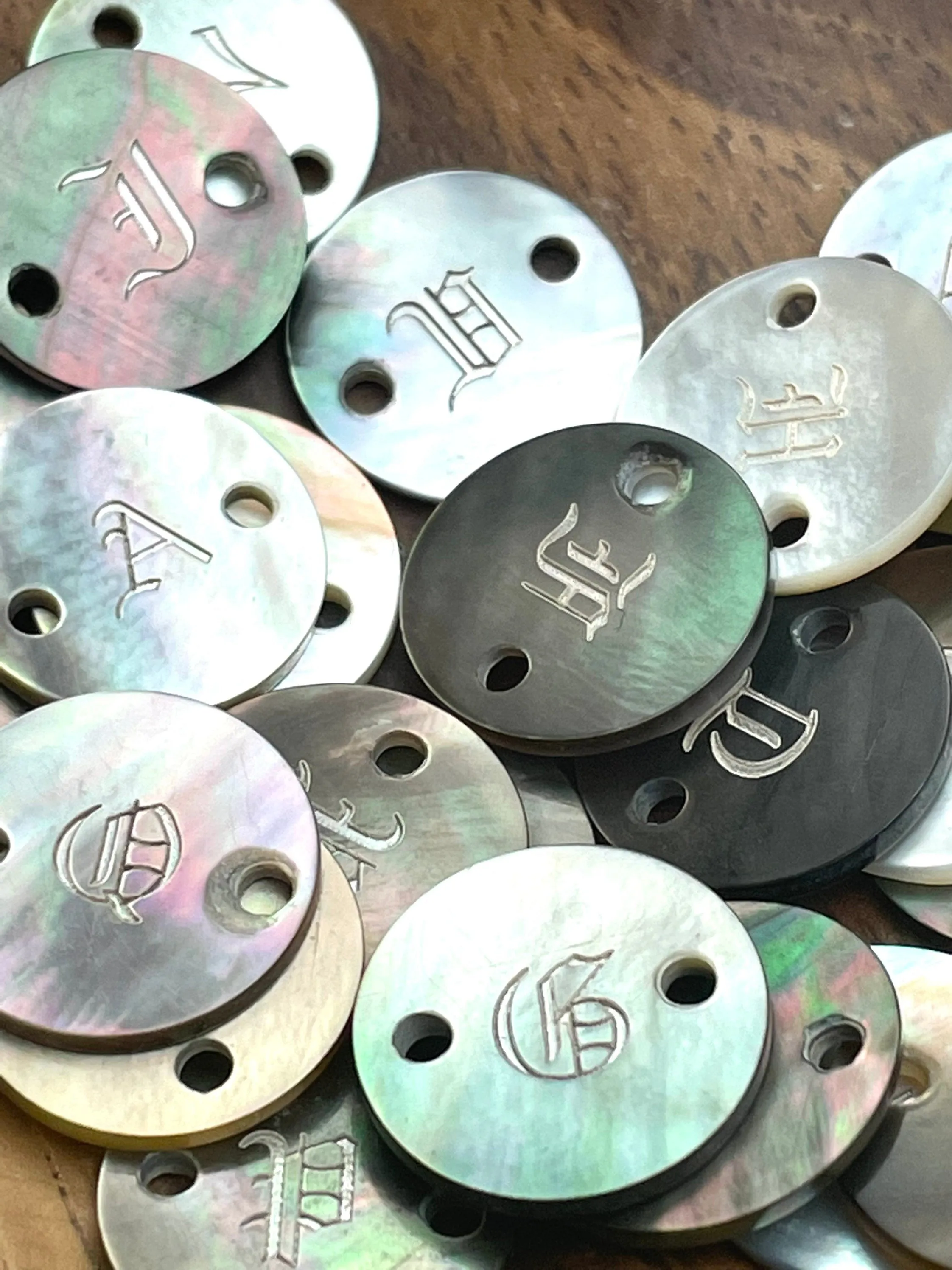 Abalone Mother of Pearl coin letters A - Z