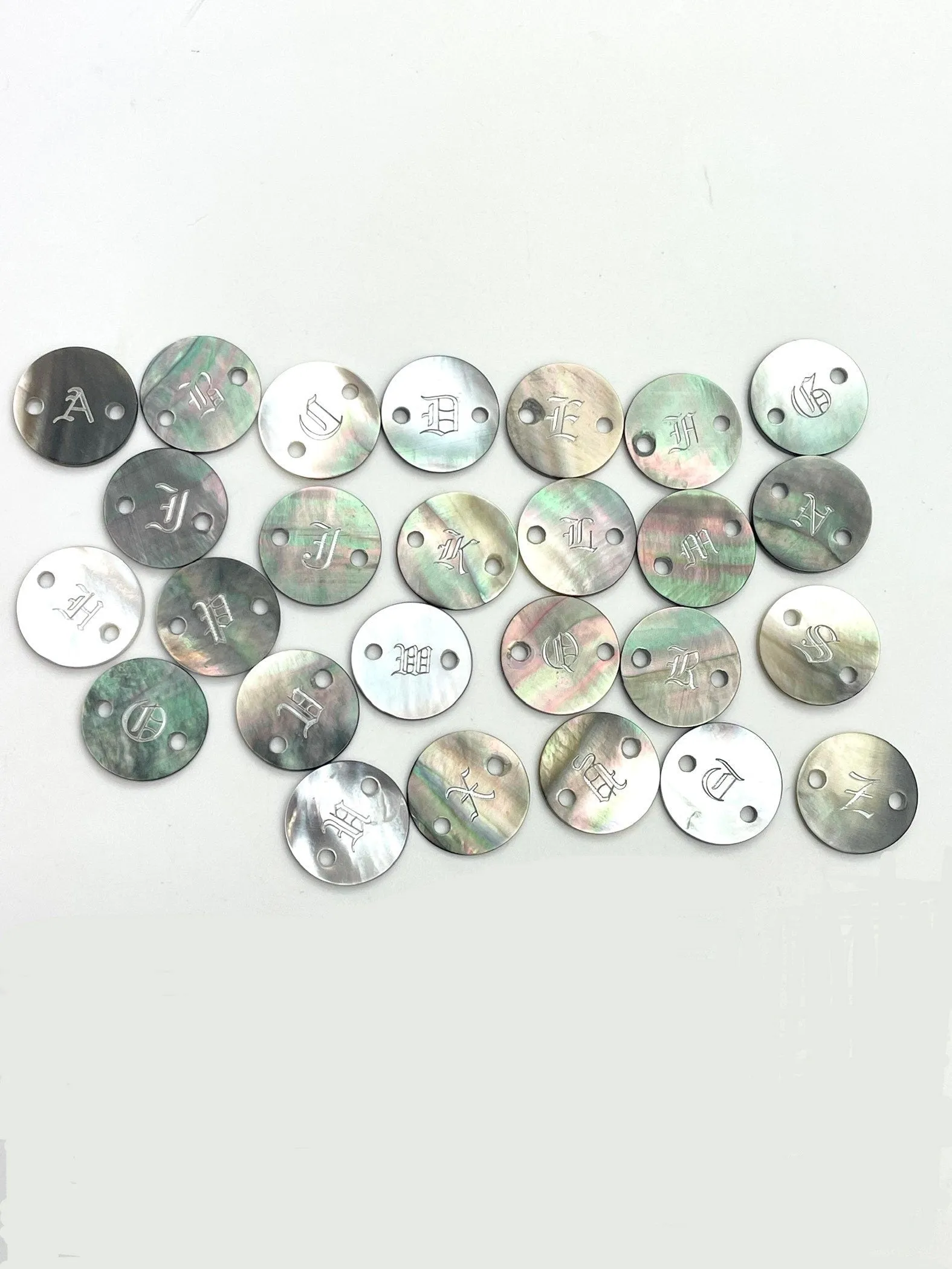 Abalone Mother of Pearl coin letters A - Z