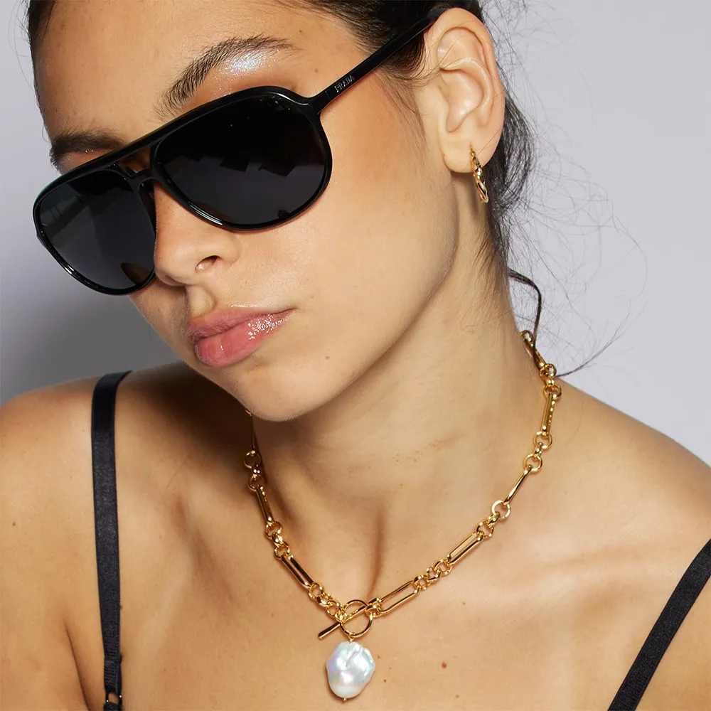 Alba Chunky mixed link Gold Necklace with large Keshi Pearl