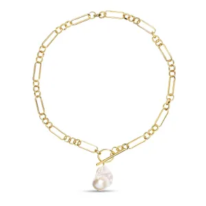 Alba Chunky mixed link Gold Necklace with large Keshi Pearl