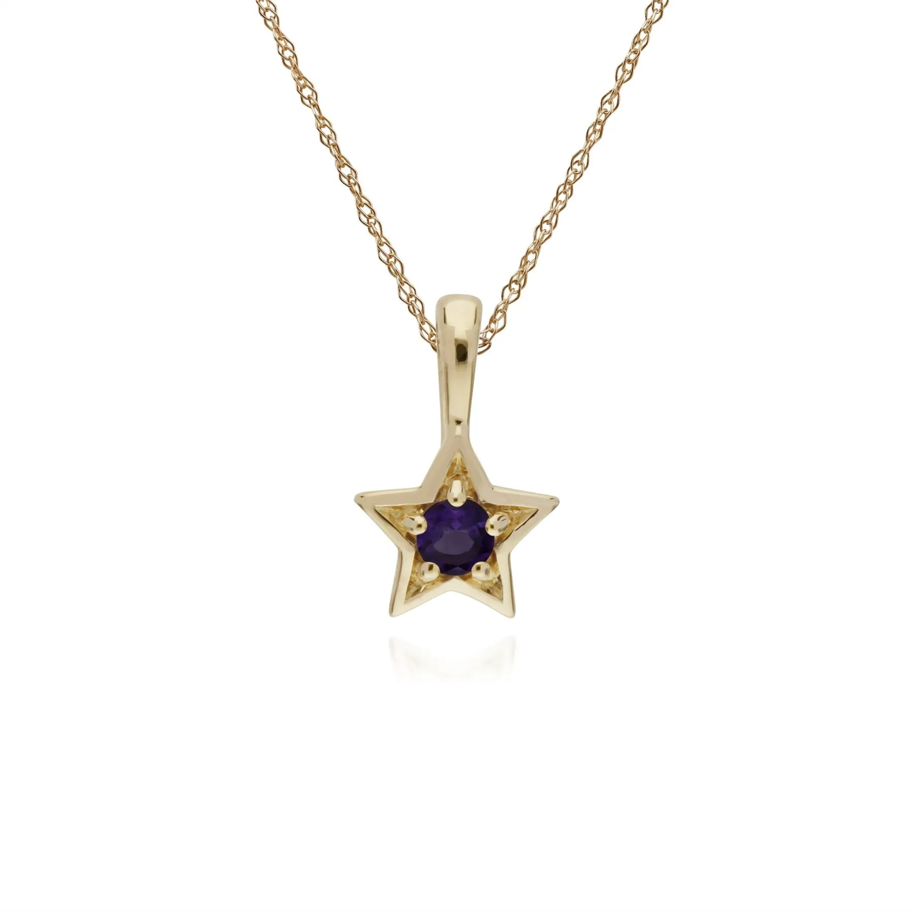 Amethyst Halskette, 9 Karat Gelbgold Amethyst Einzel Stein Stern Anhänger an 45cm Kette