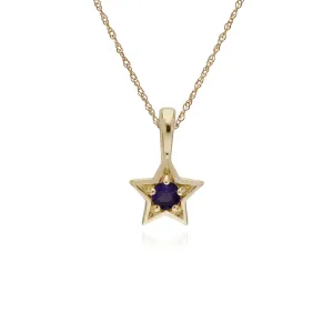 Amethyst Halskette, 9 Karat Gelbgold Amethyst Einzel Stein Stern Anhänger an 45cm Kette