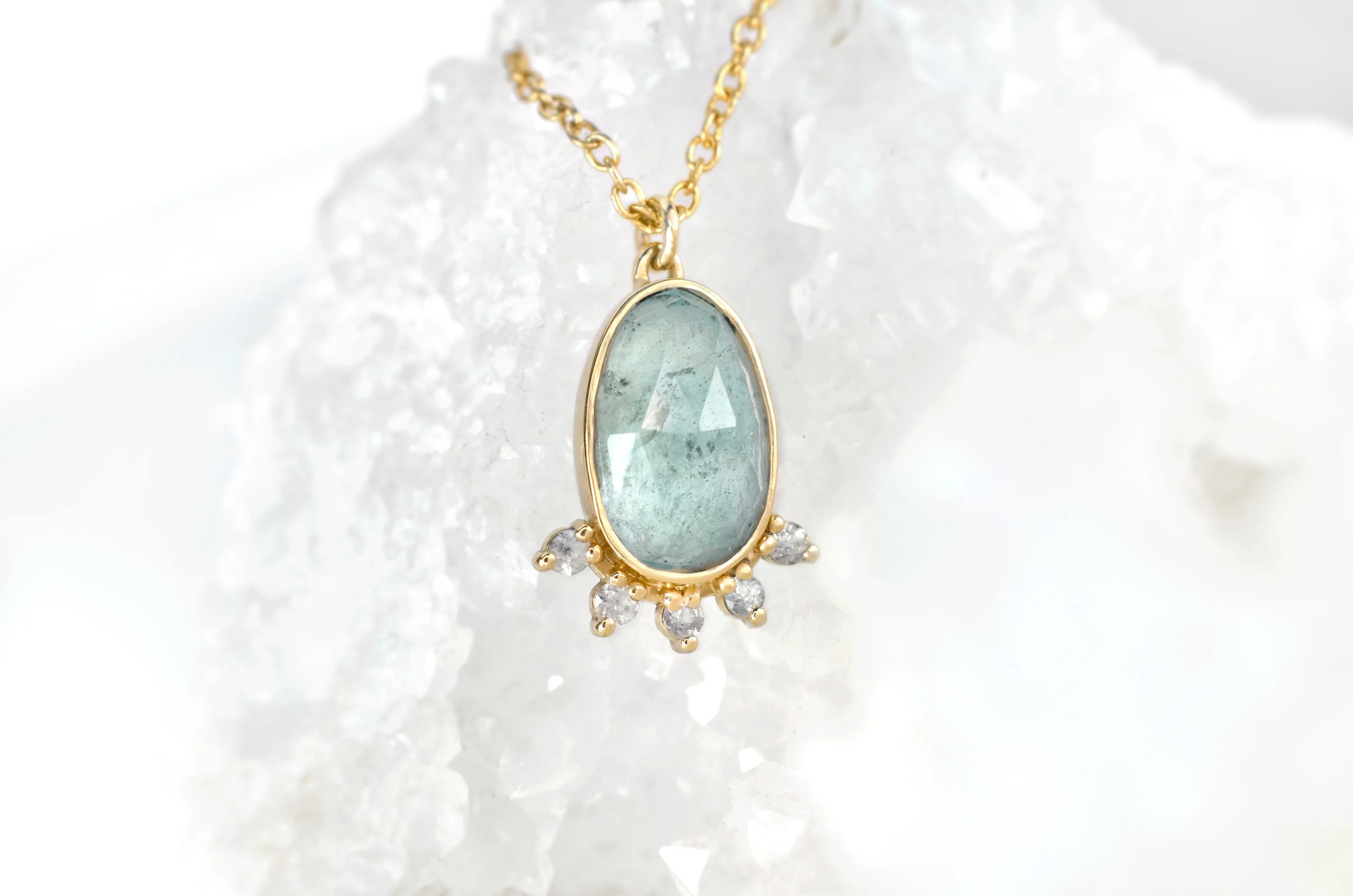Aquamarine Halo Necklace