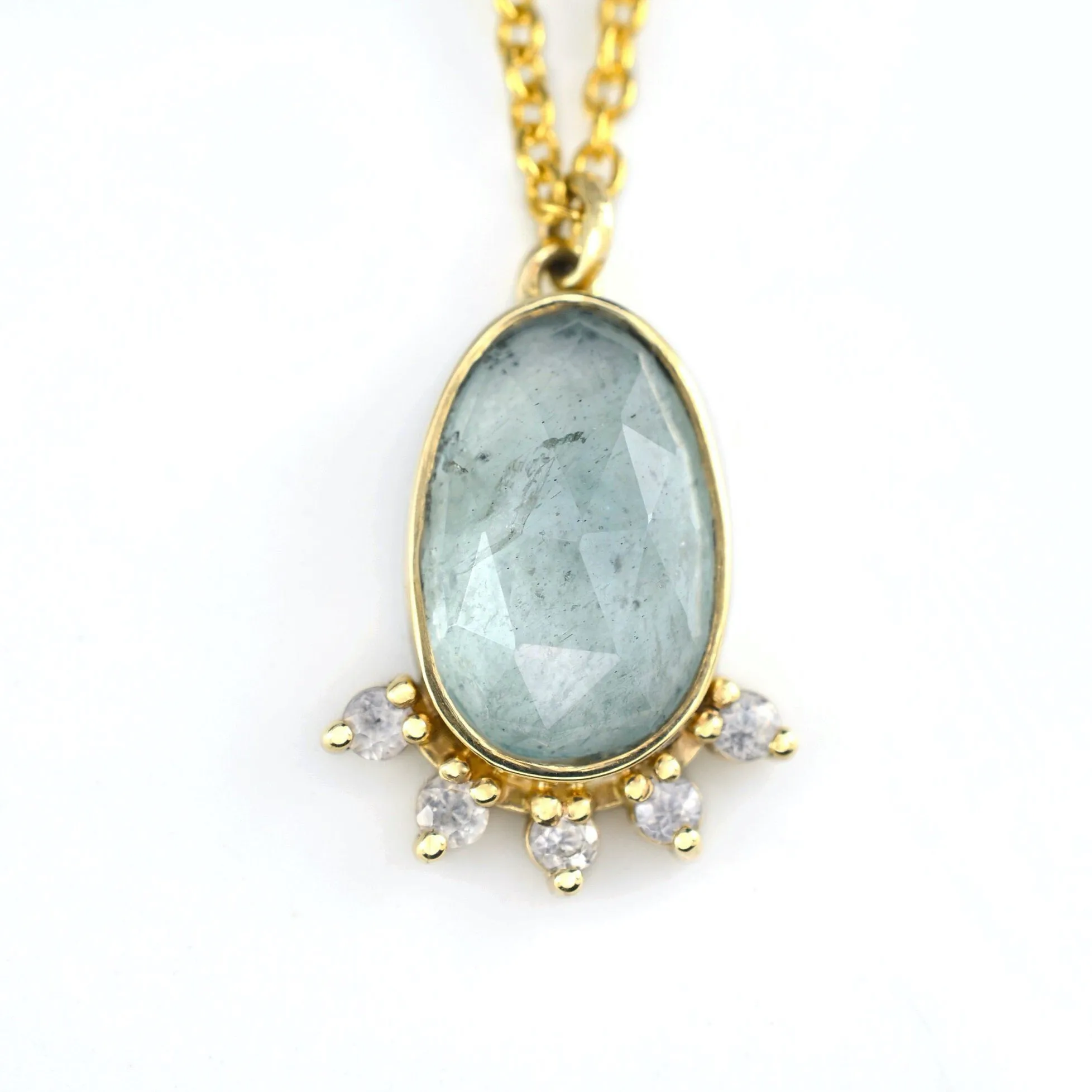 Aquamarine Halo Necklace