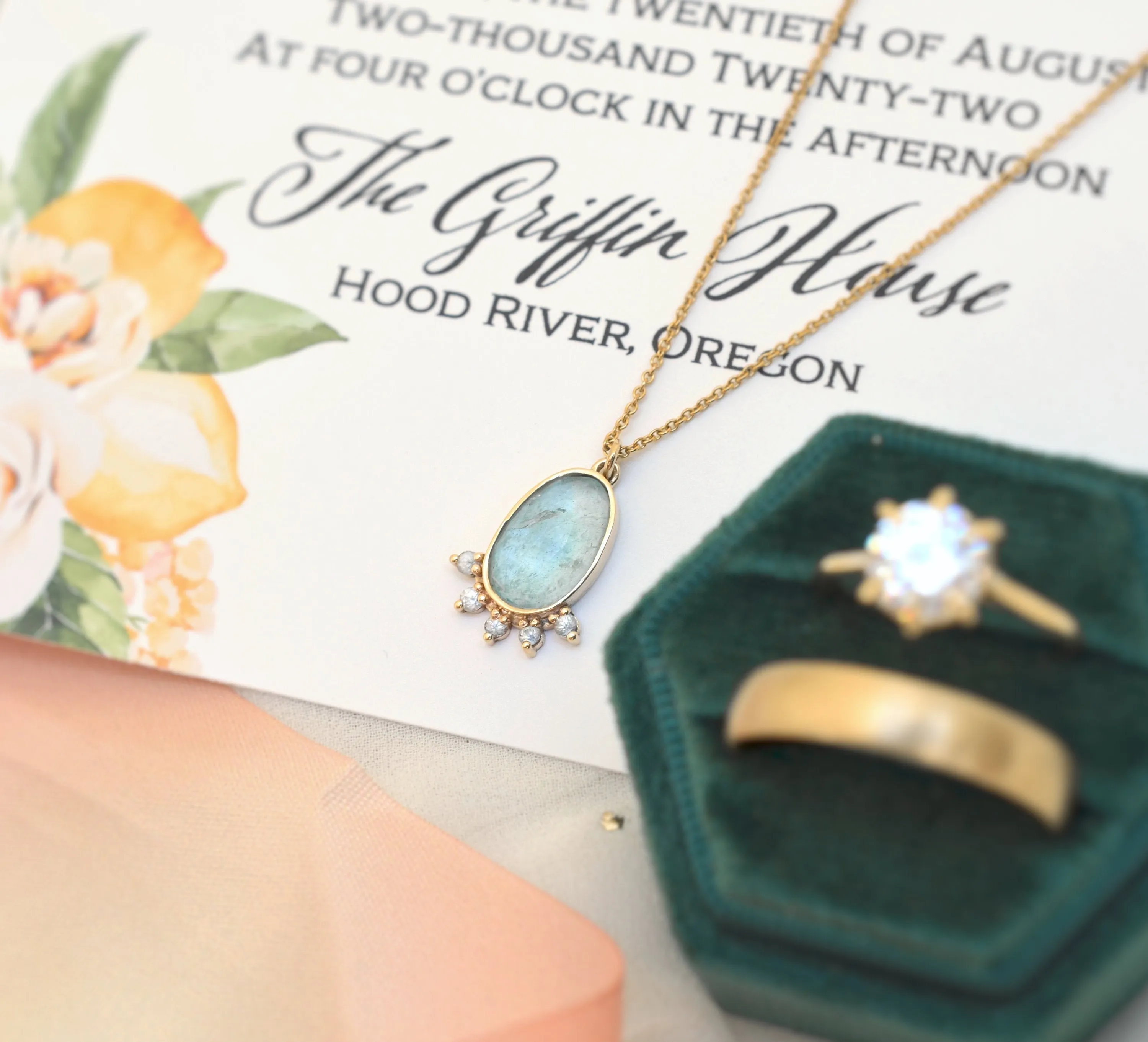 Aquamarine Halo Necklace