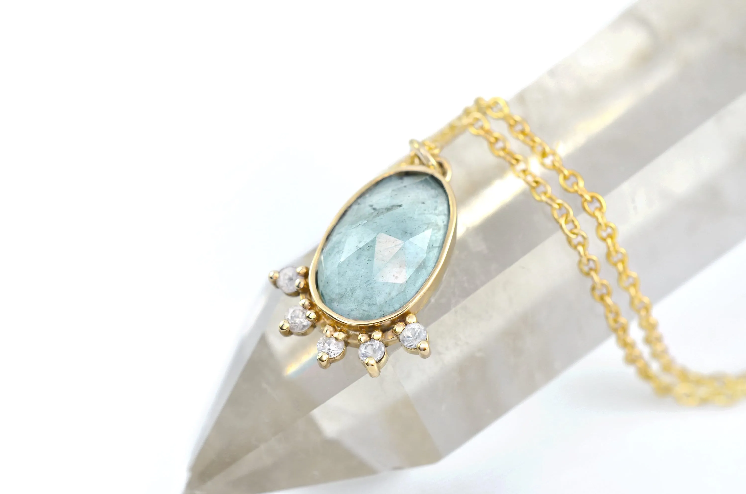 Aquamarine Halo Necklace