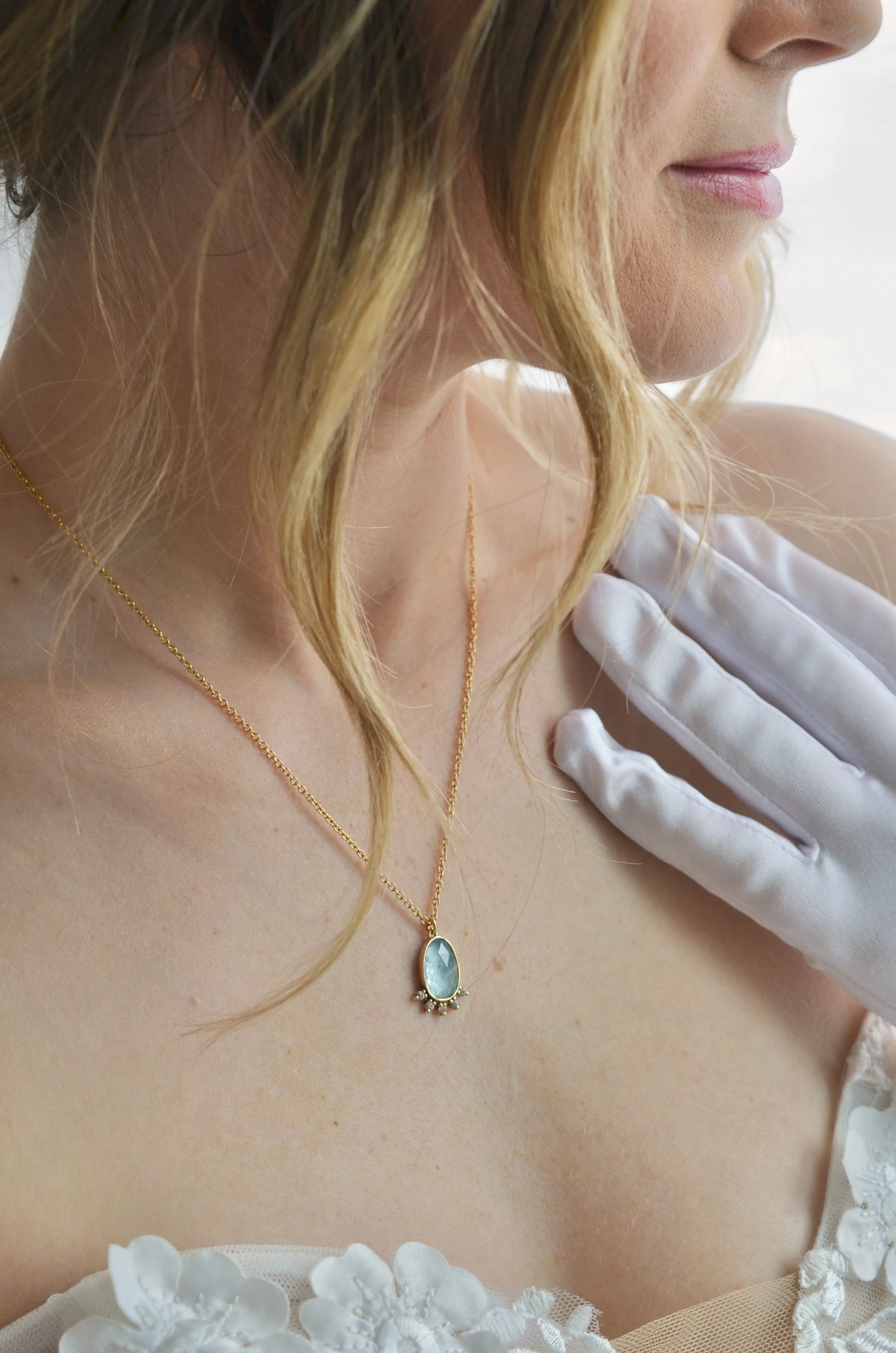 Aquamarine Halo Necklace