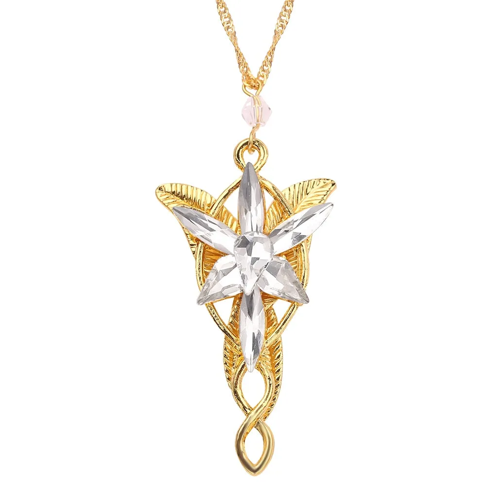 Arwen Evenstar Necklace The Elves Princess Fashion Crystal Silver Color Cubic Zirconia Stone Pendant For Women