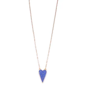 Ashley Gold Stainless Steel Gold Plated Blue CZ Encrusted Heart Pendant Necklace