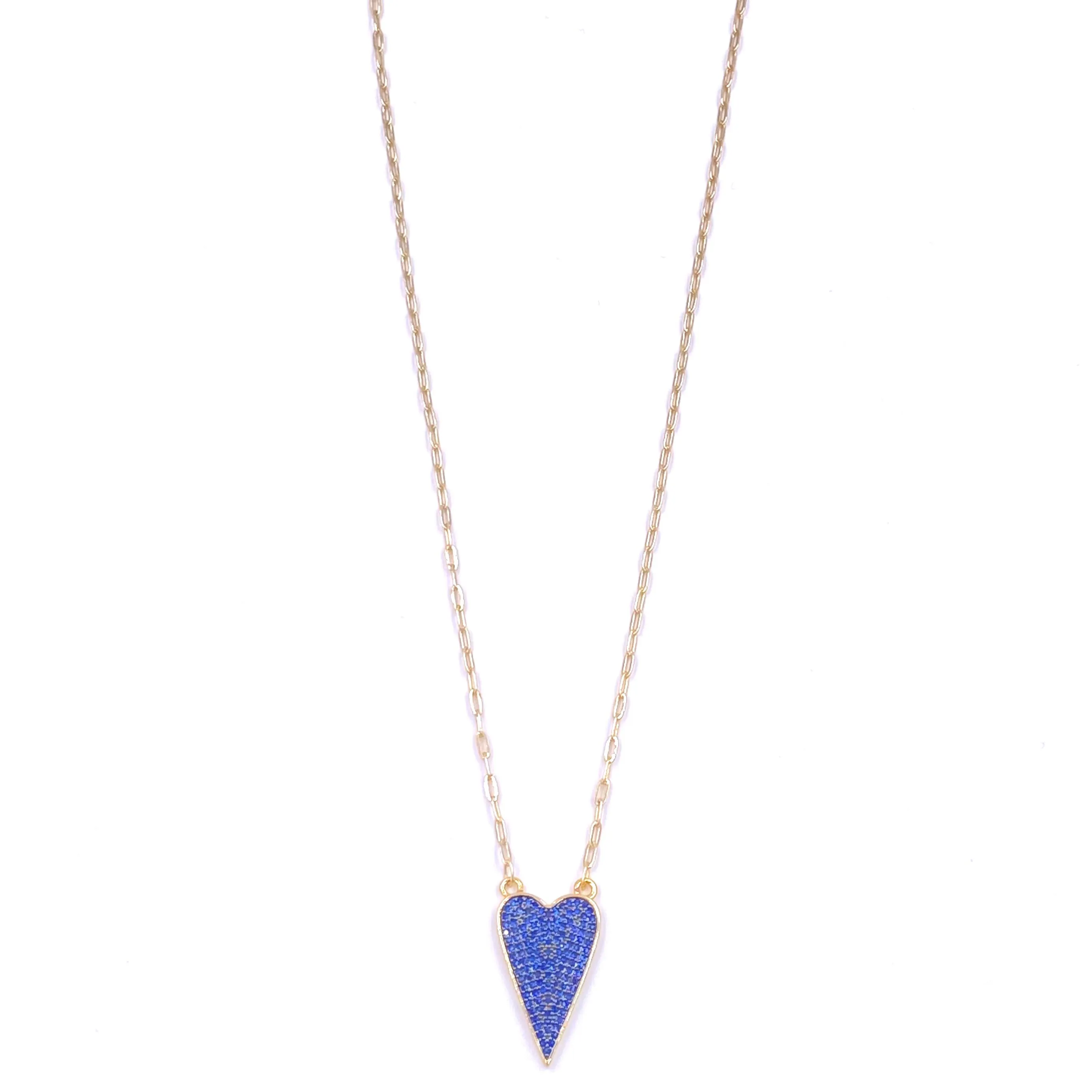 Ashley Gold Stainless Steel Gold Plated Blue CZ Encrusted Heart Pendant Necklace