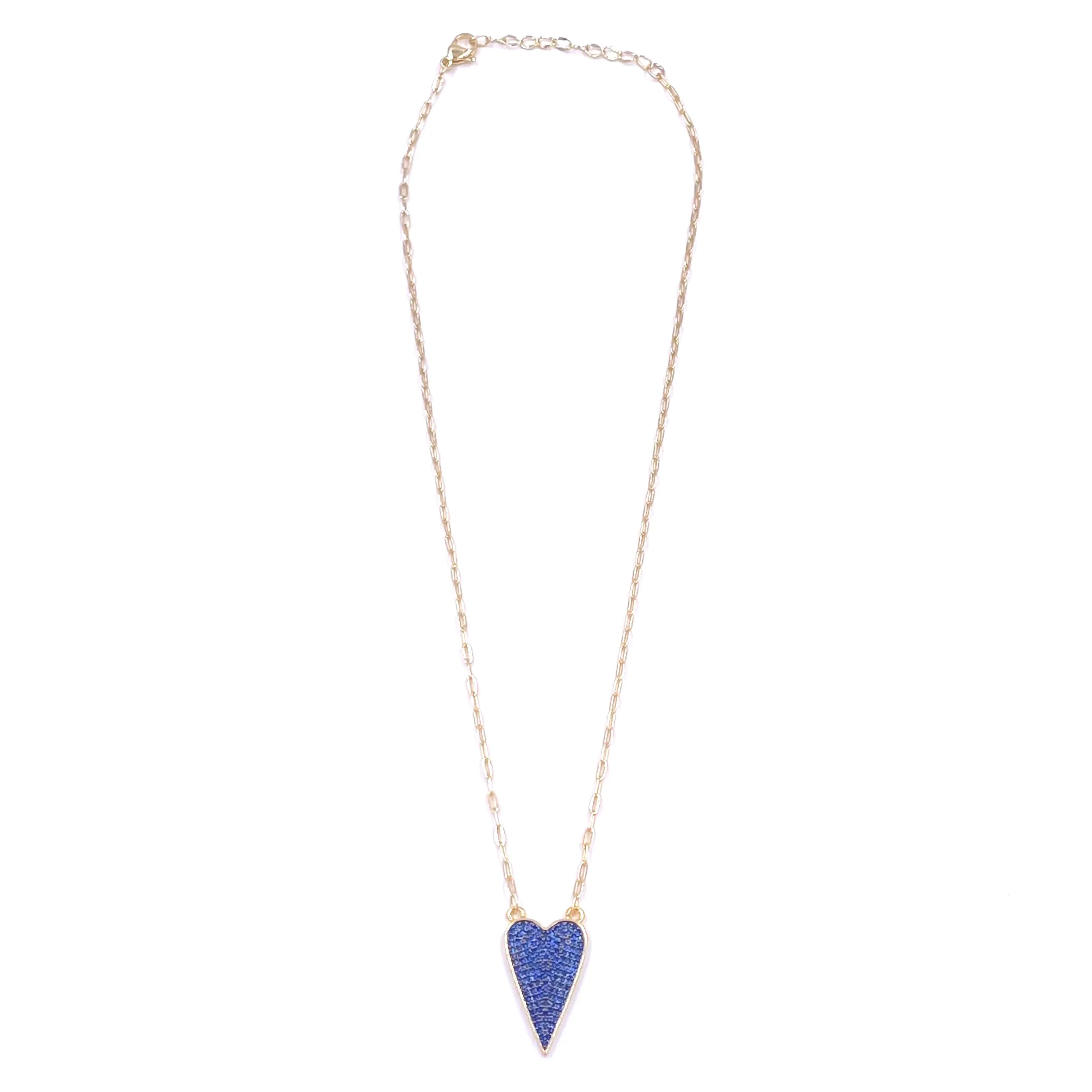 Ashley Gold Stainless Steel Gold Plated Blue CZ Encrusted Heart Pendant Necklace
