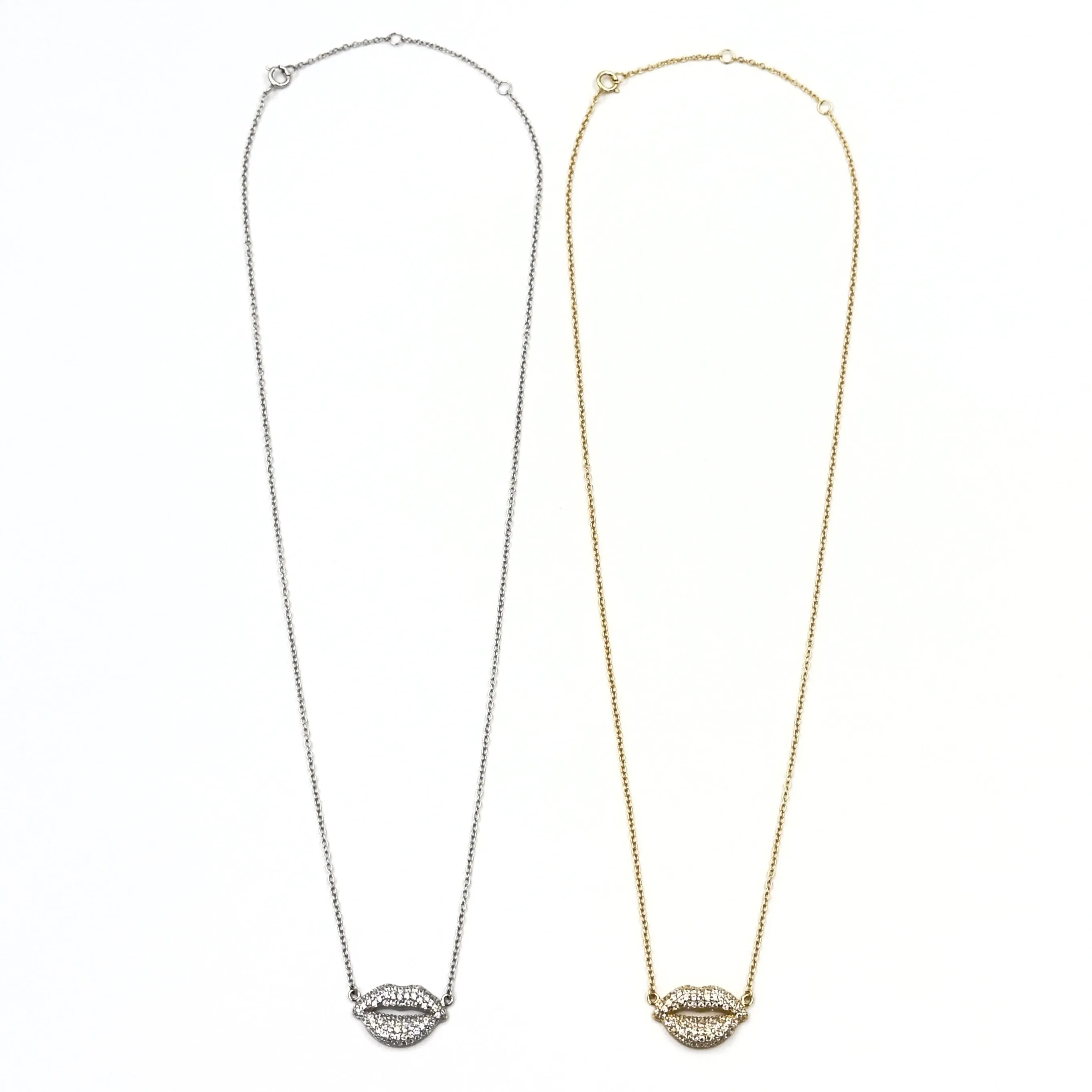 Ashley Gold Sterling Silver Simple CZ Lip Necklace