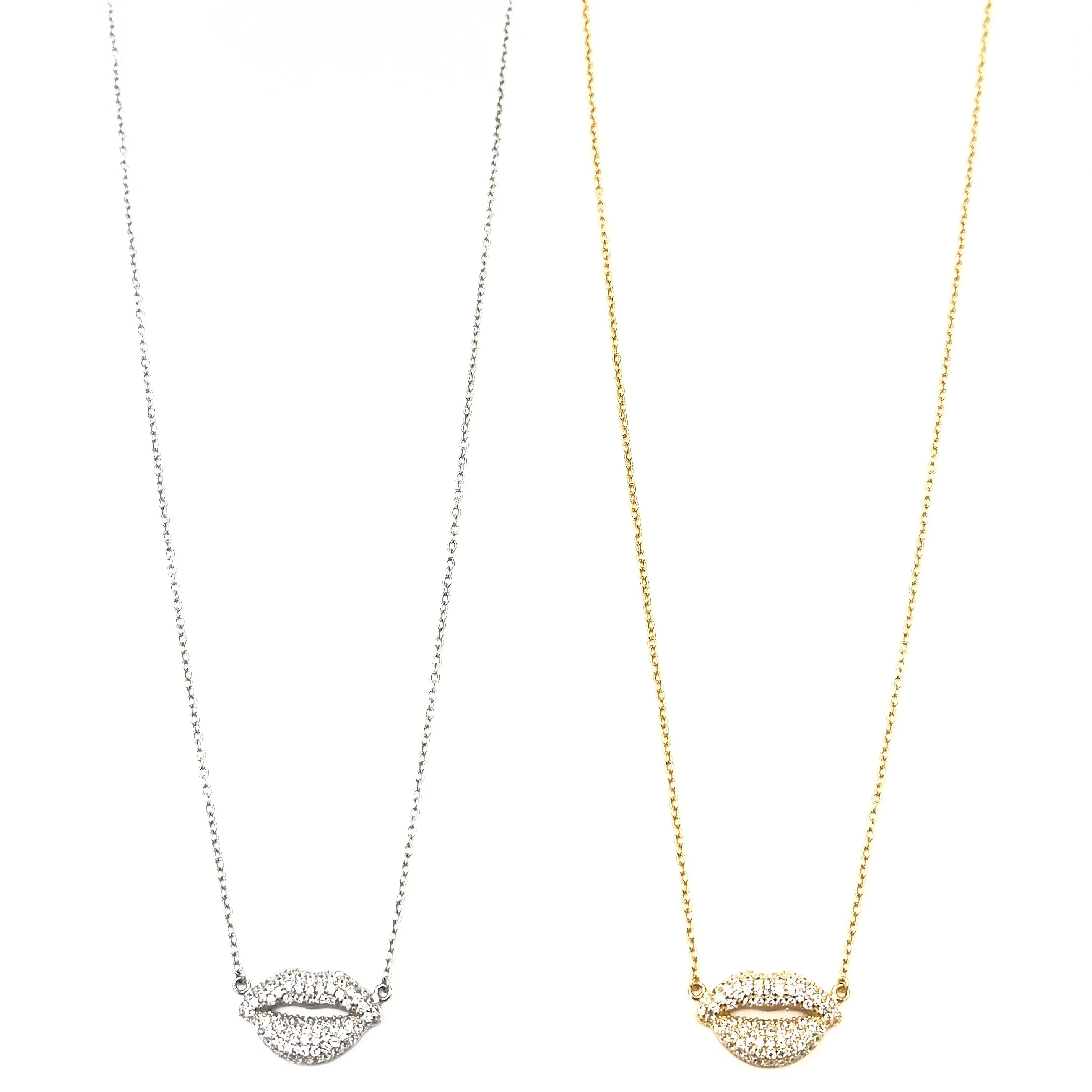 Ashley Gold Sterling Silver Simple CZ Lip Necklace