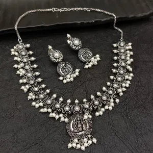 Bhavi Jewel Oxidised Plated  Temple And Pearl Necklace Set