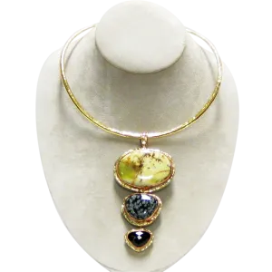Black Onyx, Green Opal & Snowflake Obsidian Pendant Necklace