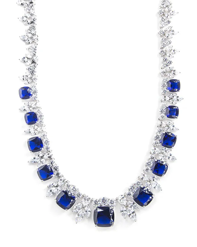 Blue Sapphire Cushion Statement Necklace