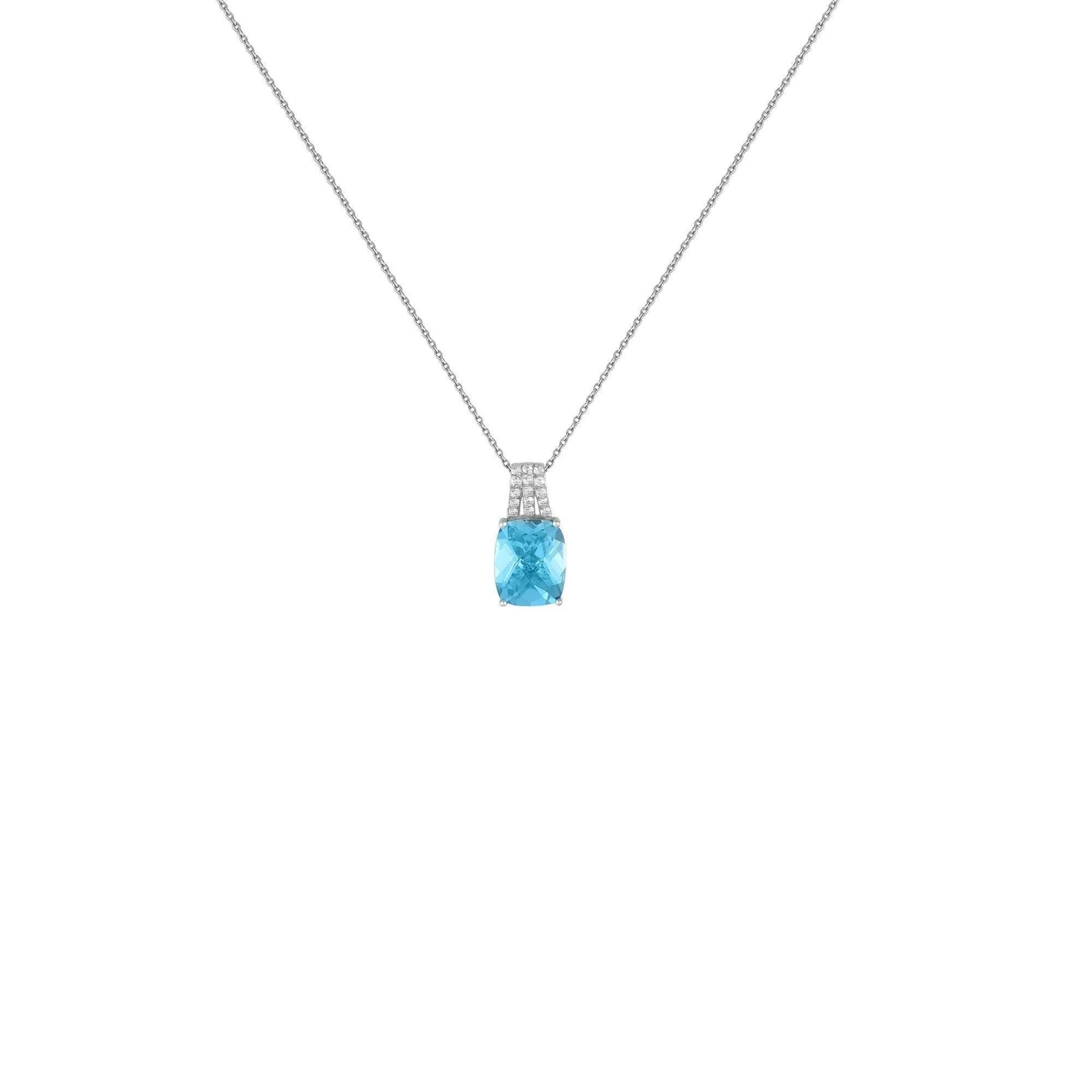Blue Topaz Necklace - Blue & White Topaz Fashion Pendant in Silver