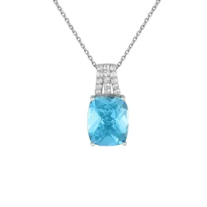 Blue Topaz Necklace - Blue & White Topaz Fashion Pendant in Silver