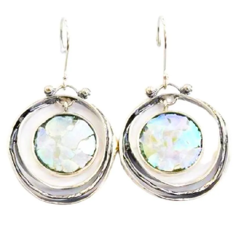 Bluenoemi Sterling Silver Earrings with Roman glass Israeli #romanglass jewelry