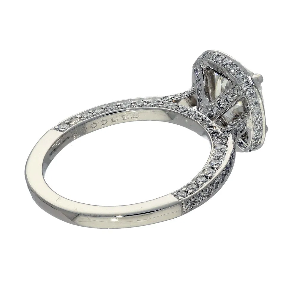 Boodles Platinum GIA Certificated 1.74ct Cushion Diamond Halo Ring