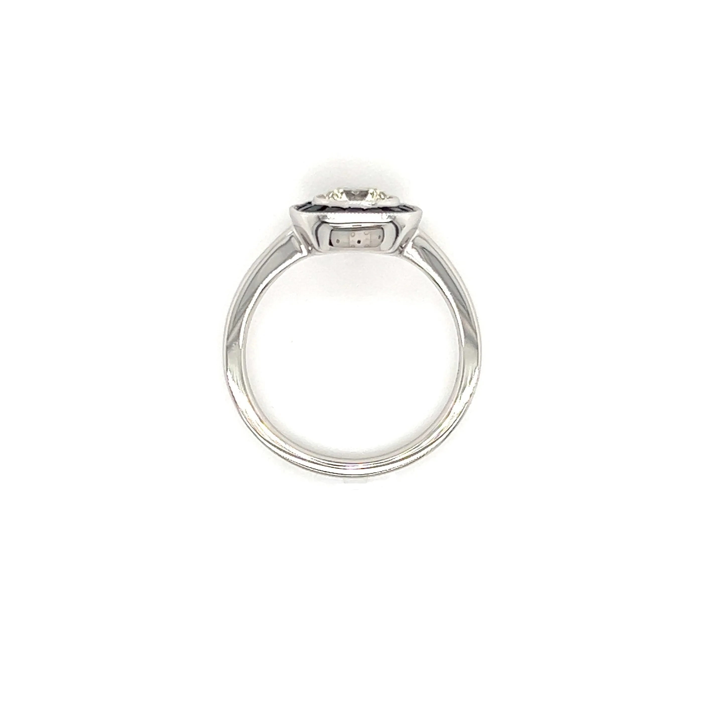 Brilliant Diamond Ring with Sapphire Halo in 18K White Gold