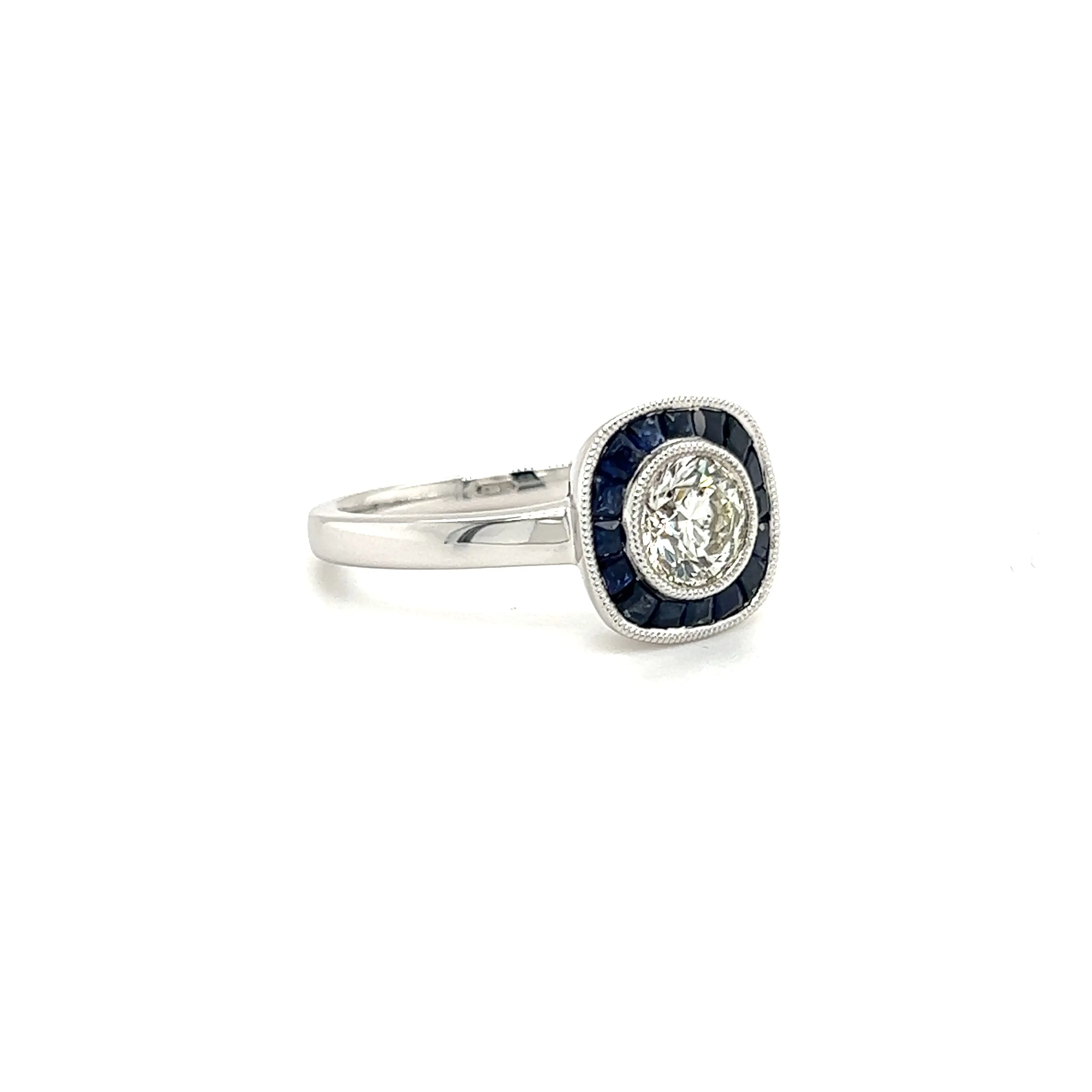 Brilliant Diamond Ring with Sapphire Halo in 18K White Gold