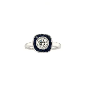 Brilliant Diamond Ring with Sapphire Halo in 18K White Gold