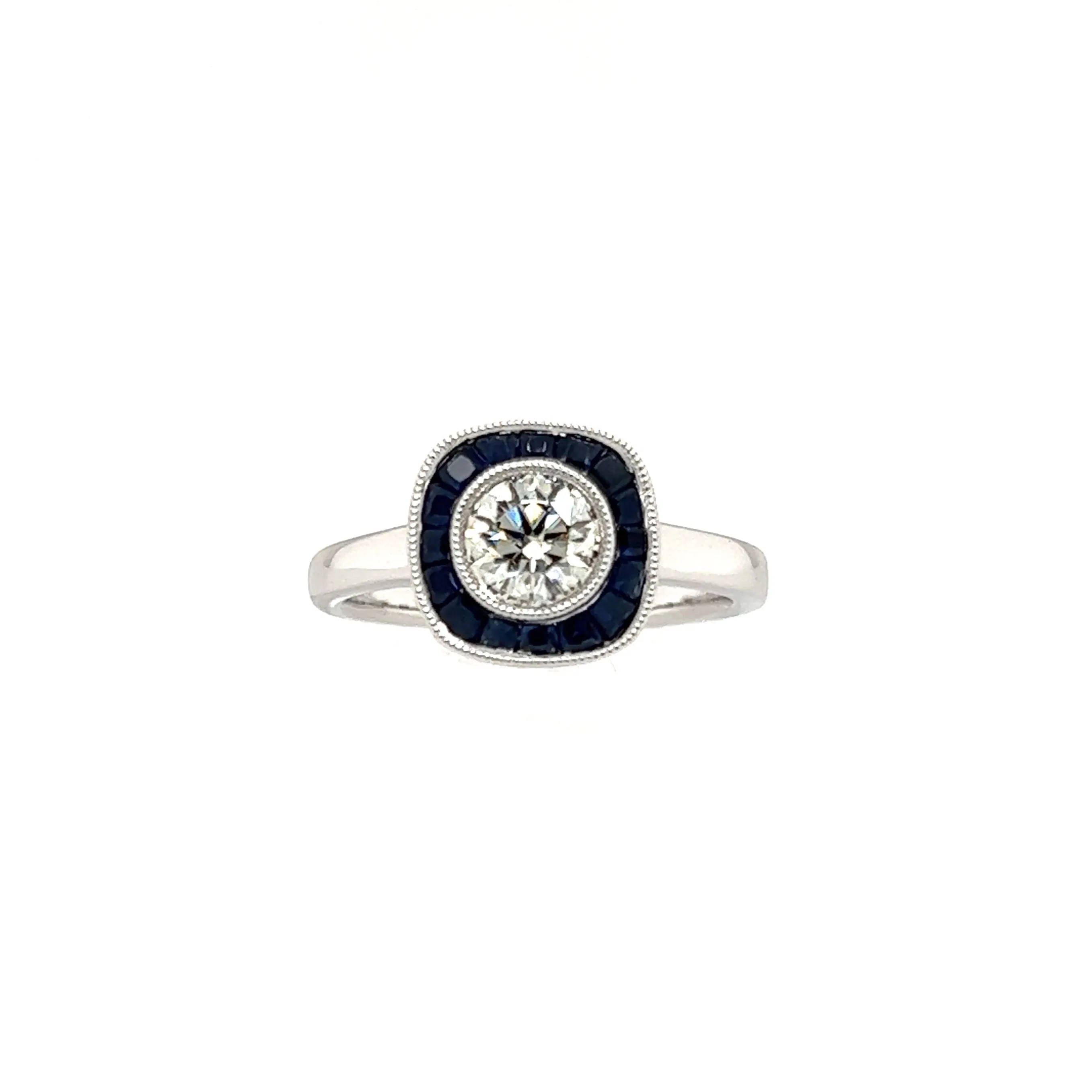 Brilliant Diamond Ring with Sapphire Halo in 18K White Gold