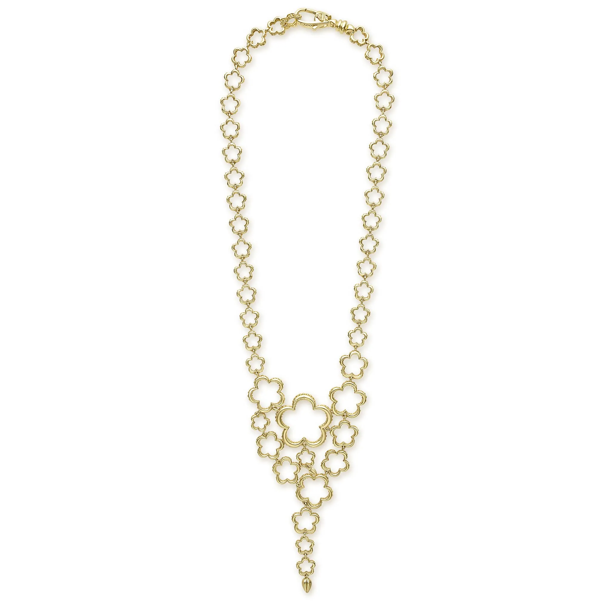 Caviar Gold 18K Gold Statement Floral Link Necklace