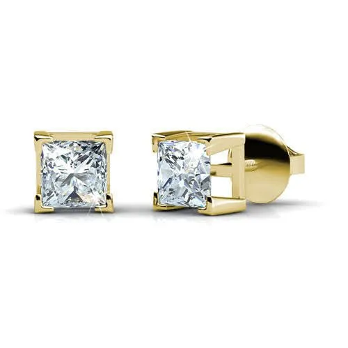 Cool 0.80CT Princess Cut Diamond Stud Earrings in 14KT Yellow Gold