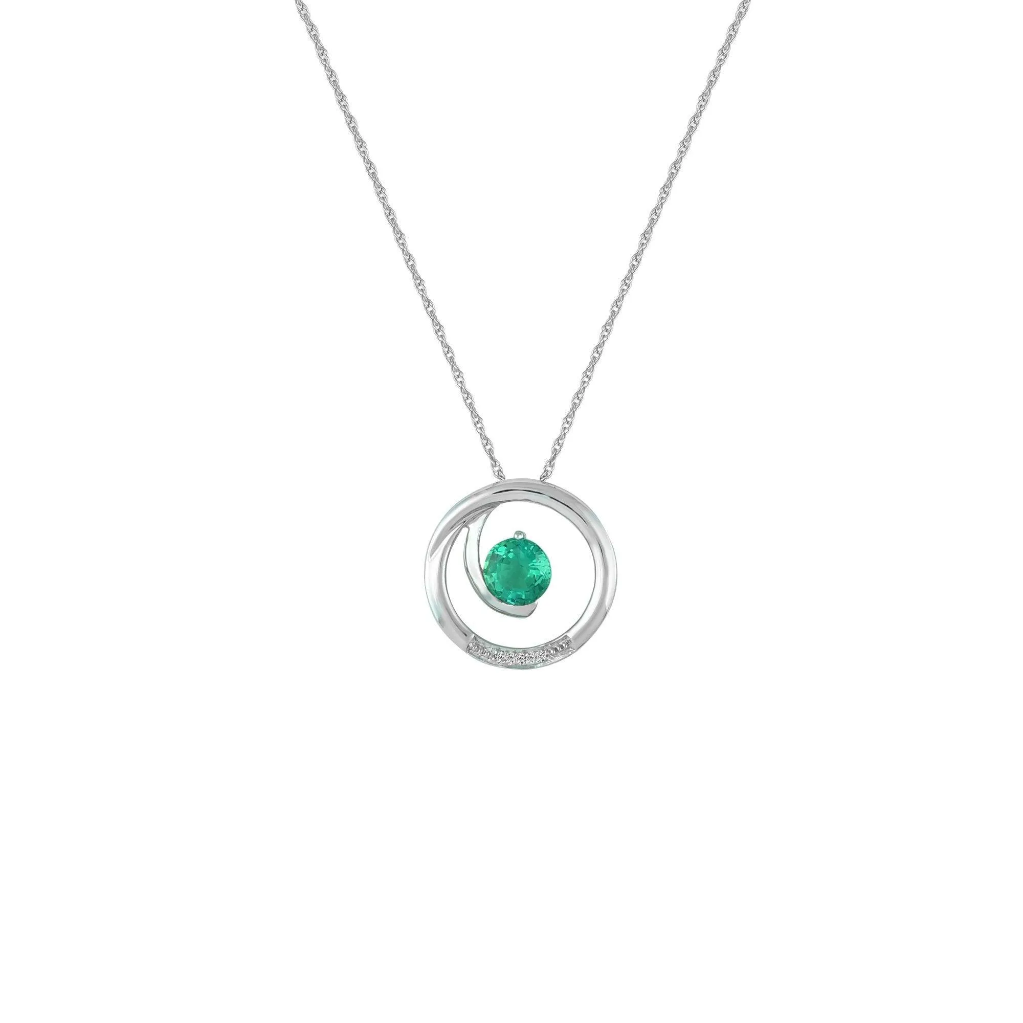 Created Emerald and Diamond Accent Fashion Pendant in 10K White Gold